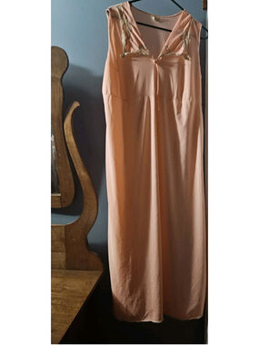 Vintage Nylon Long Nightgown Lingerie Peachy Orange Sissy 46"B 53" L